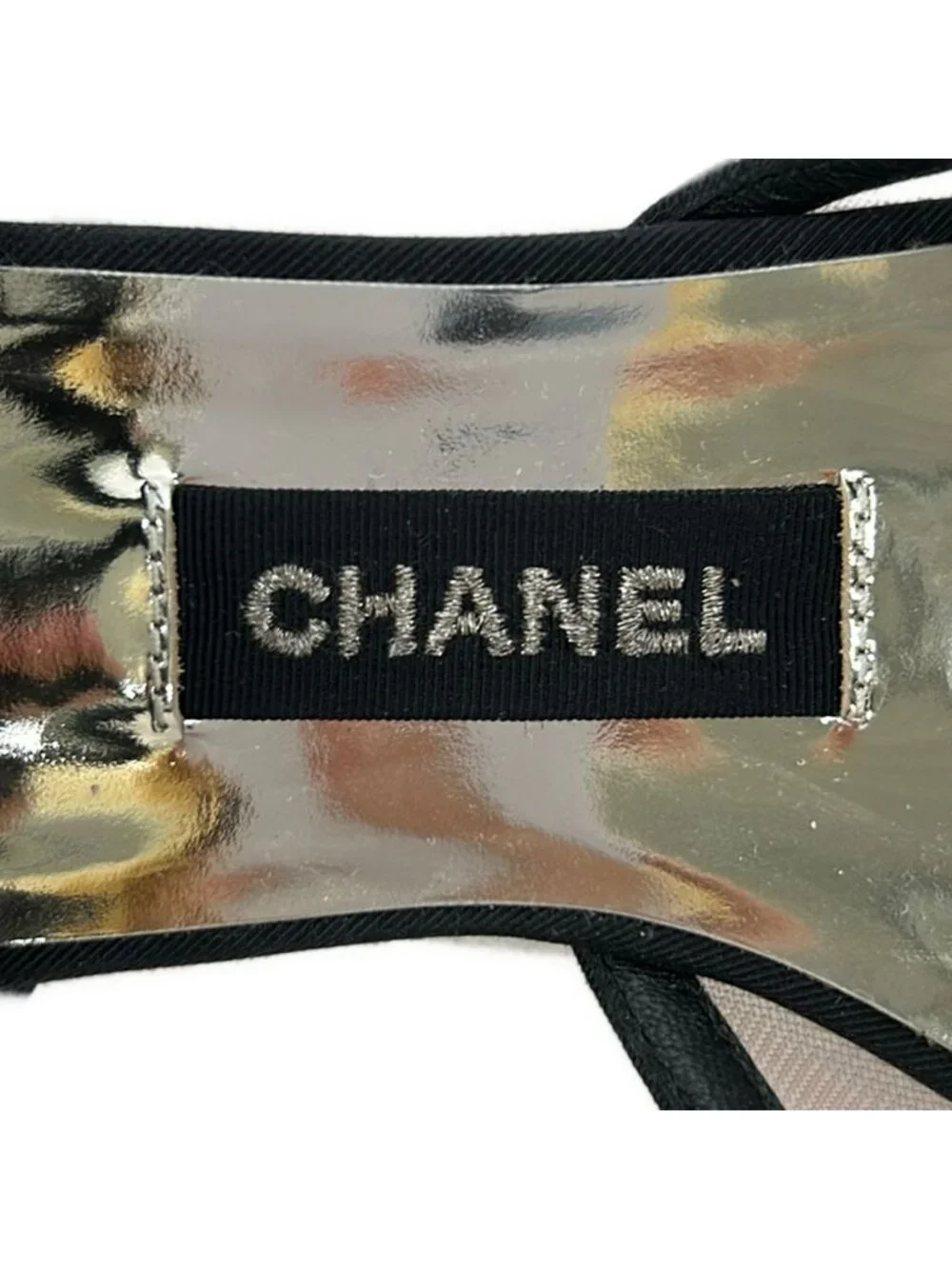 Chanel Flat Shoes Black Clear CC Logo Mesh